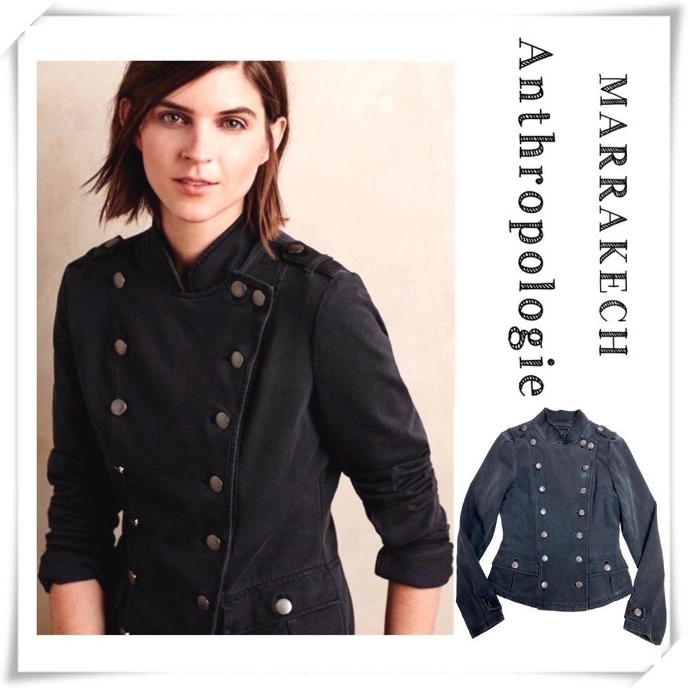 MARRAKECH Anthropologie Nadia Double Breasted Military Moto Jacket in Gray Sz XS